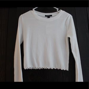 White long sleeved, fitted ribbed cotton t-shirt